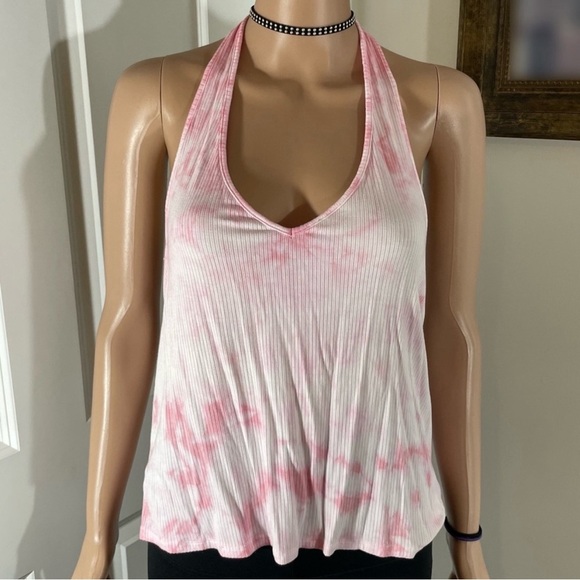 NWT American Eagle Backless Pink & White Tie Dye Halter / Tank Top - Picture 1 of 5